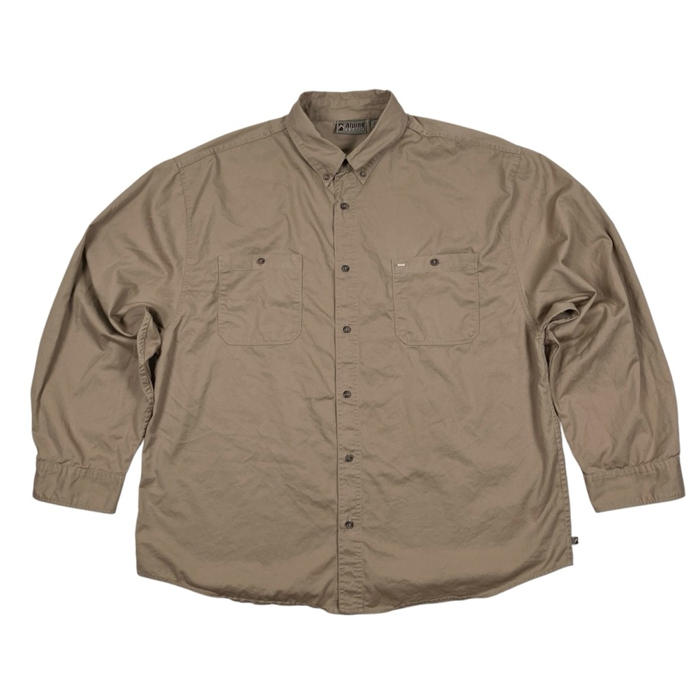 Vintage 90s Alpine Design Khaki Button Up Shirt Long Sleeve Cotton Size XXL